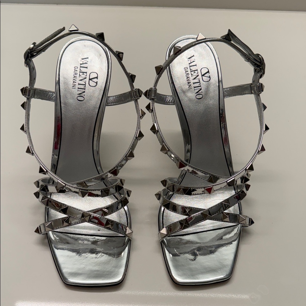 Valentino Garavani Metallic Silver Studded Heels